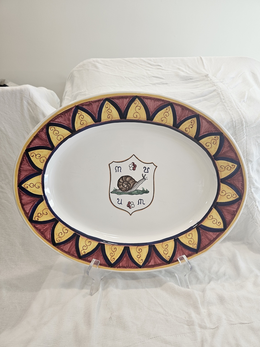 Vintage Grazia Deruta Italian Majolica Palio di Siena Snail Platter 15" x 11.37"